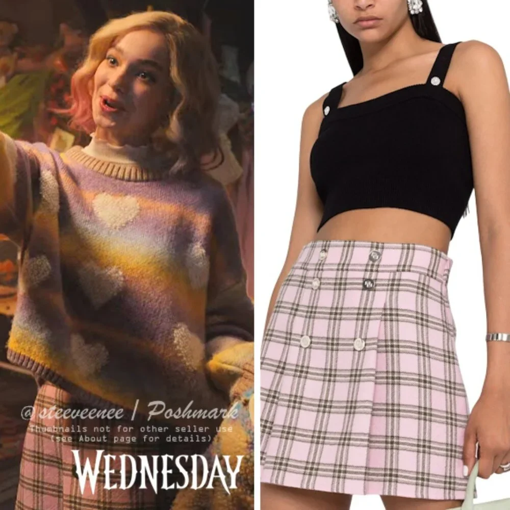 Maje Jalisa Pink Checked Wool Mini Skirt ASO Enid Sinclair